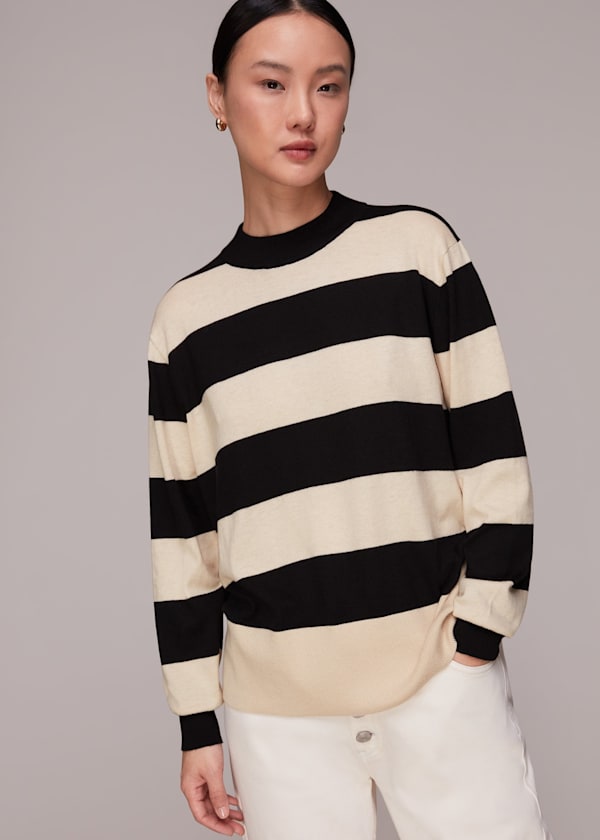 Black Stripe High Neck Sweater