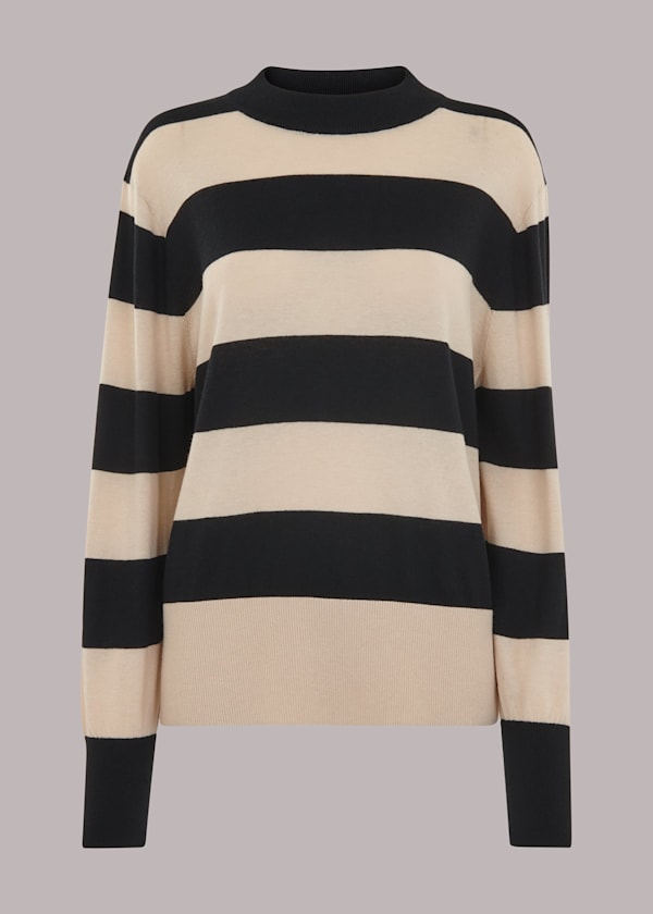 Black Stripe High Neck Sweater