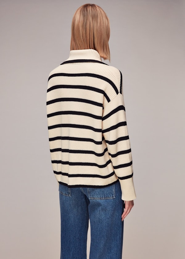 Navy Rib Stripe Collar Sweater