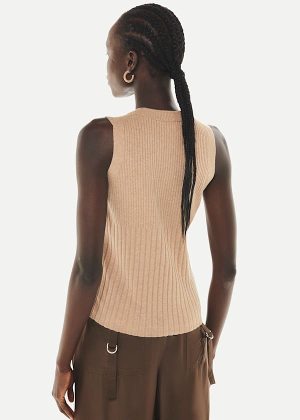 Camel Ribbed Sweater Vest