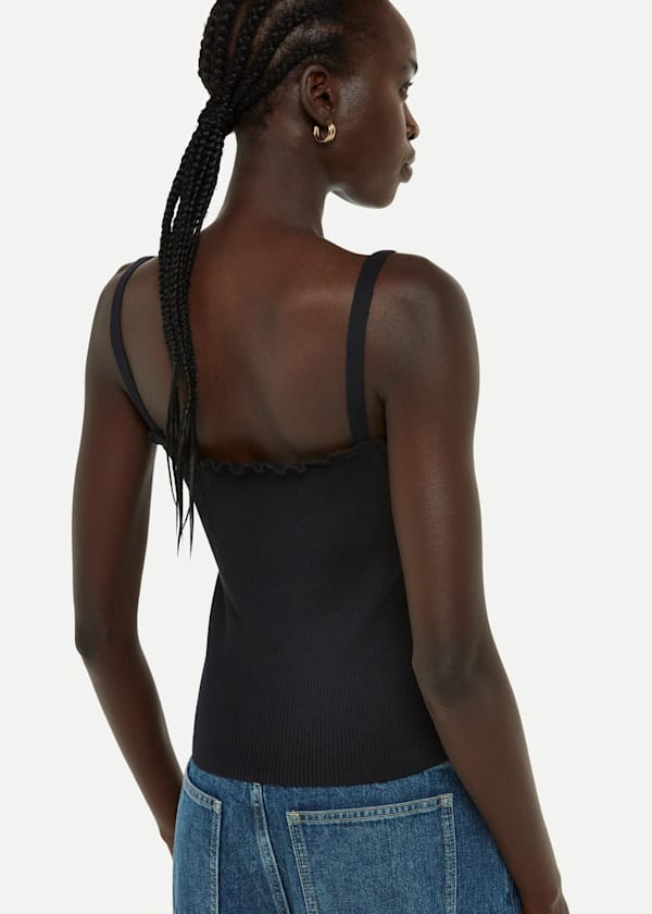 Black Frill Trim Vest