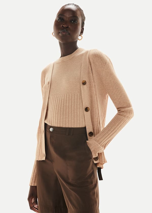 Camel Ribbed Cardigan