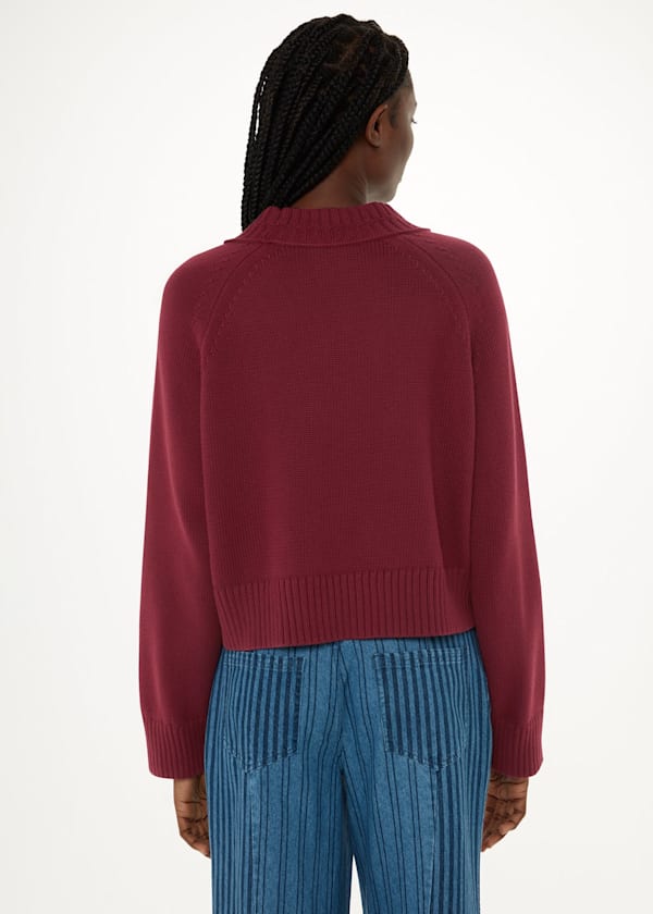 Burgundy Ribbed Detail Cotton Cardigan