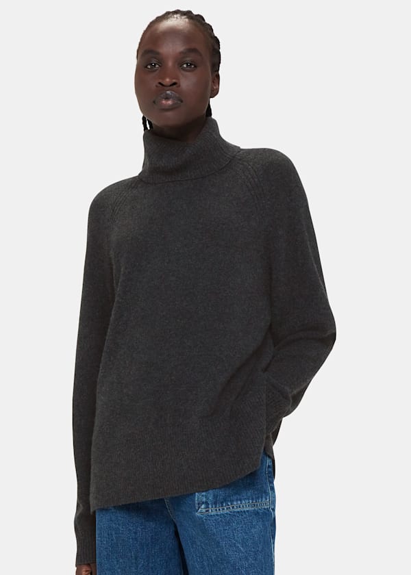 Dark Grey Cashmere Roll Neck