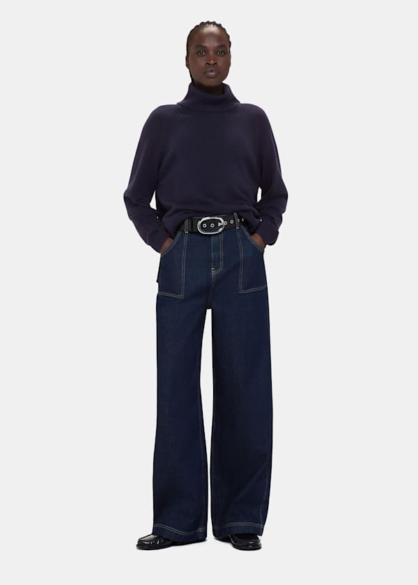 Navy Cashmere Roll Neck