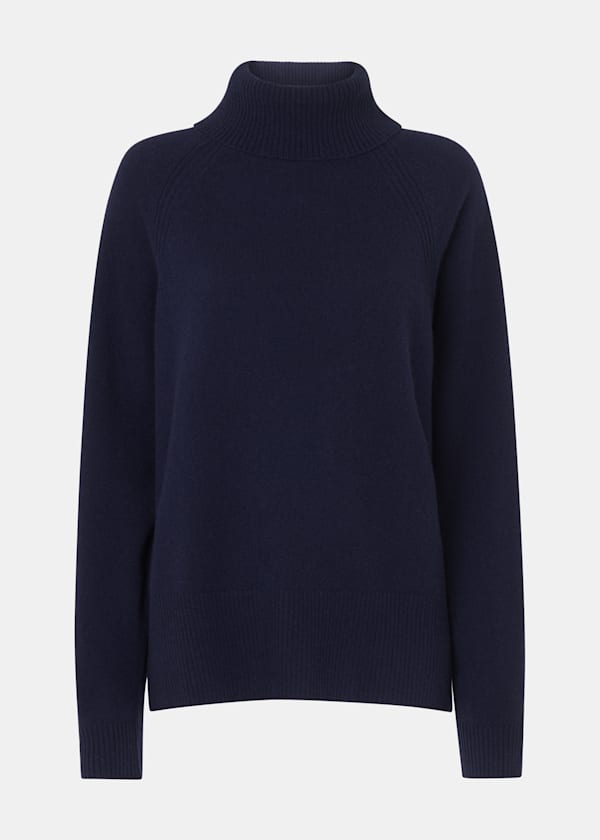 Navy Cashmere Roll Neck