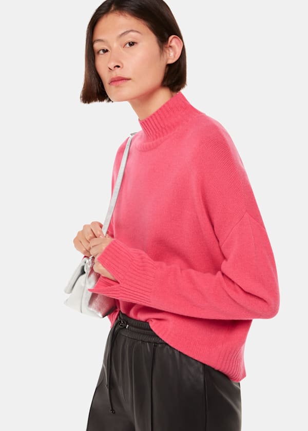 Wool Double Trim Funnel Neck