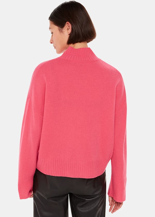 Pink Wool Double Trim Mock Neck