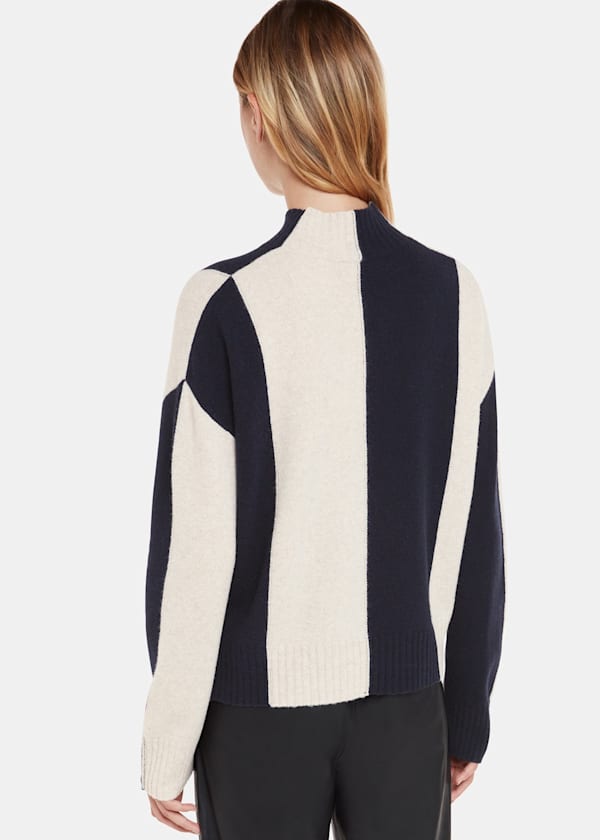 Navy Vertical Stripe Mock Neck