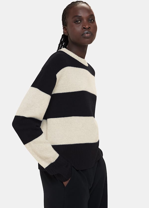 Black Wool Block Stripe Jumper