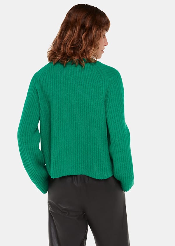 Green Wool Mix Rib Cardigan