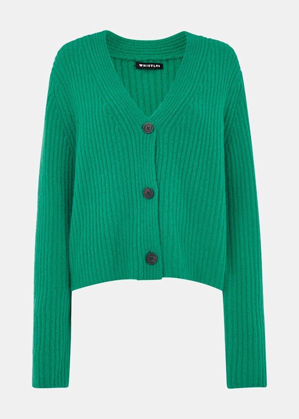Green Wool Mix Rib Cardigan
