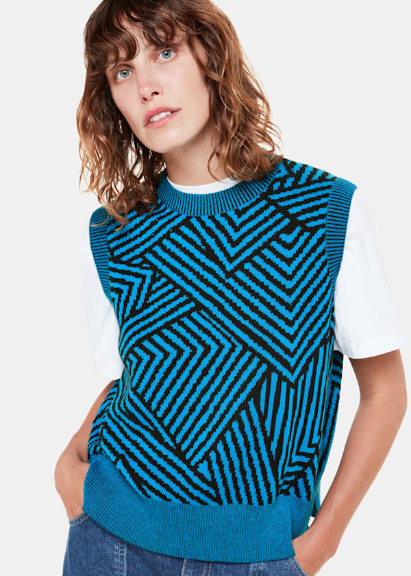 Blue Striped Corners Jacquard Tank