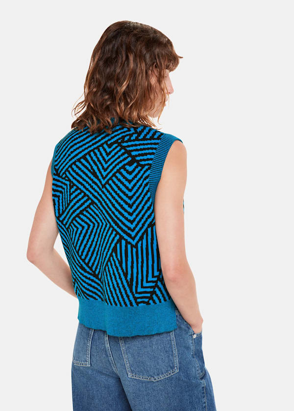 Blue Striped Corners Jacquard Sweater Vest