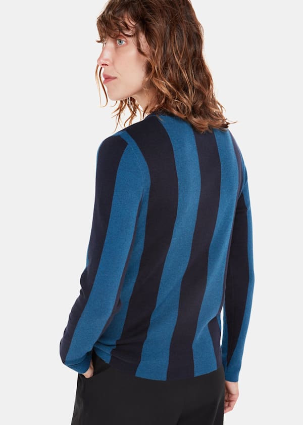 Navy Vertical Stripe Crew Neck