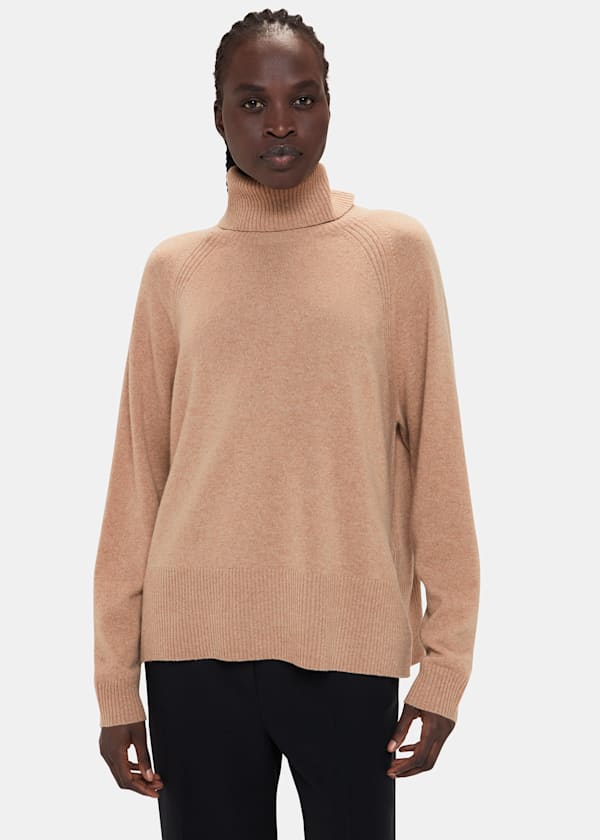 Camel Cashmere Turtleneck Sweater