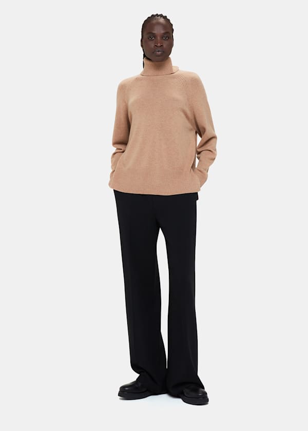 Camel Cashmere Roll Neck