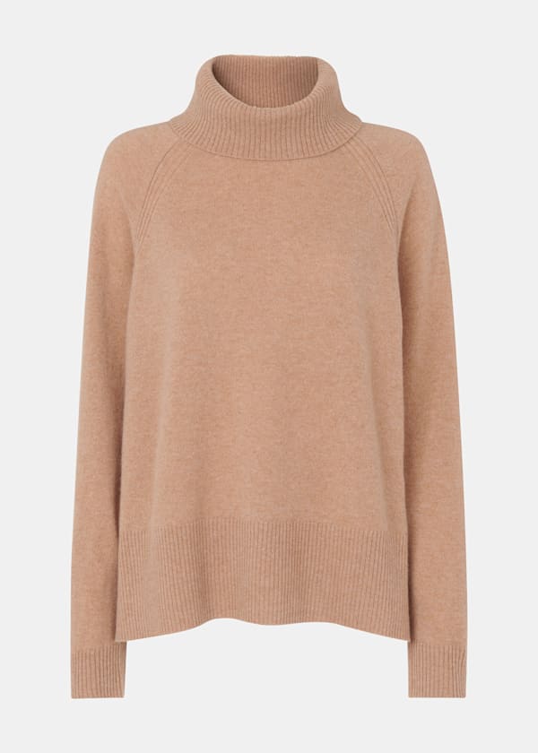 Camel Cashmere Roll Neck
