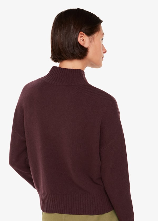 Burgundy Wool Double Trim Mock Neck