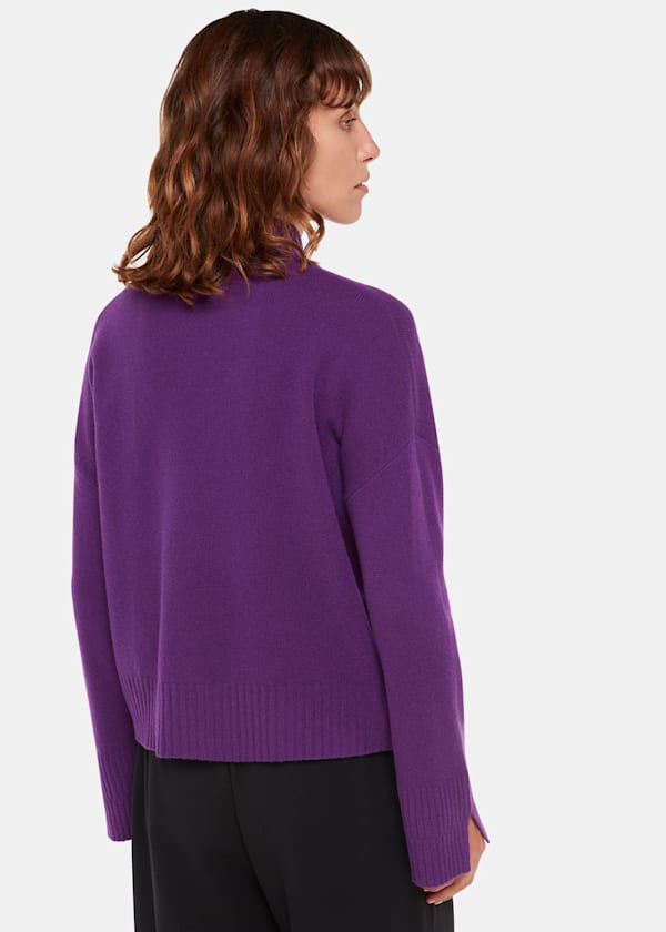 Purple Wool Double Trim Funnel Neck
