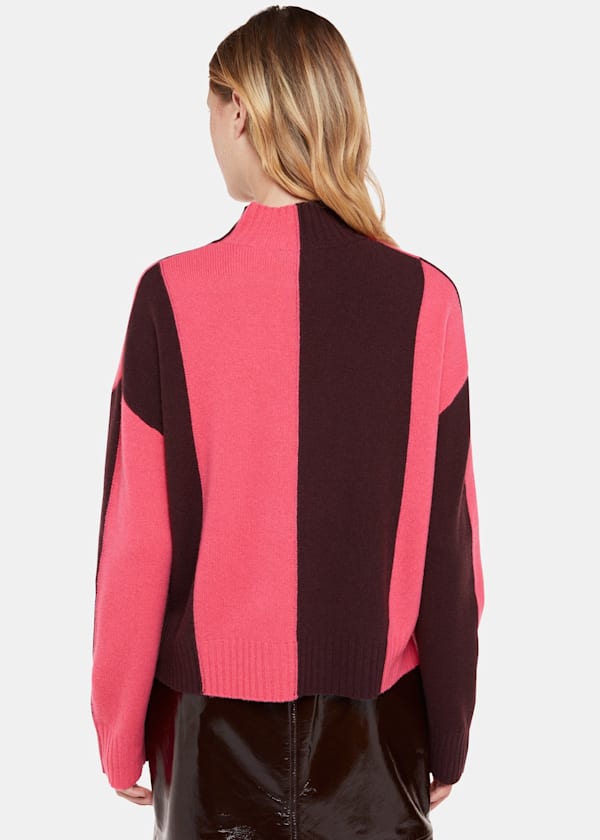 Pink Vertical Stripe Mock Neck