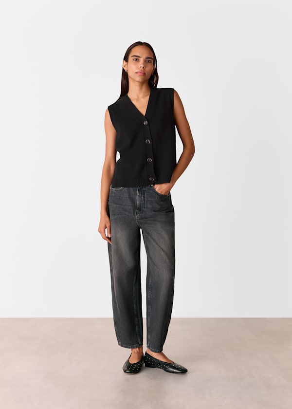 Black Wool Button Through Tank