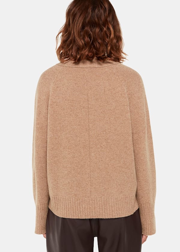 Camel V Neck Knitted Jumper