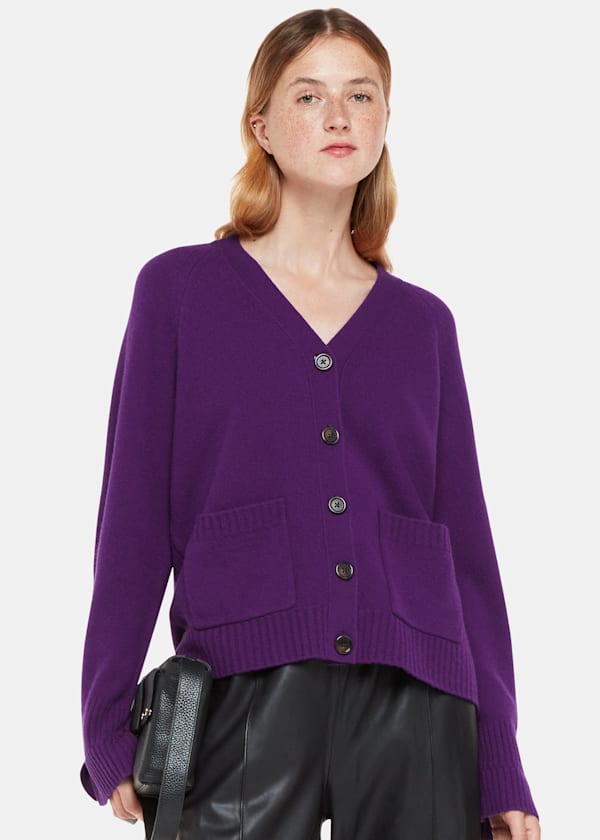 Purple Wool Relaxed Pocket Cardigan