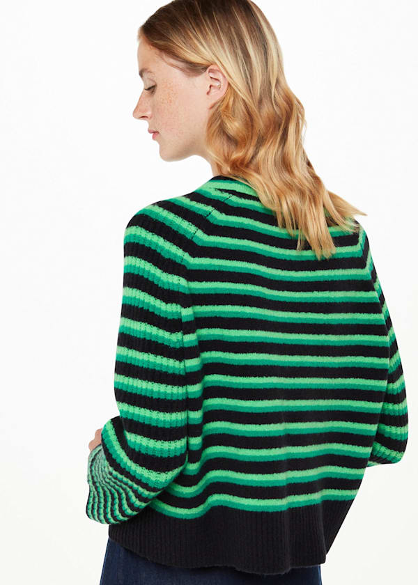 Green Wool Mix Stripe Crew