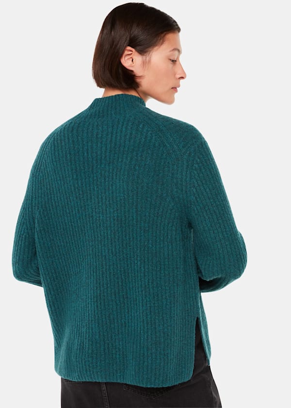 Teal Wool Mix Rib Mock Neck