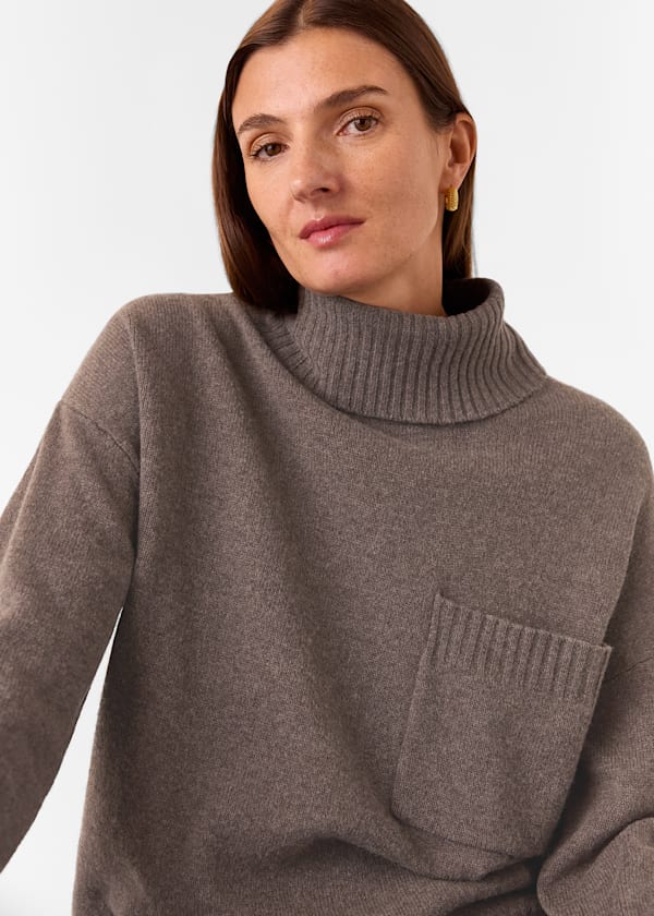 Wool Roll Neck Pocket Sweater