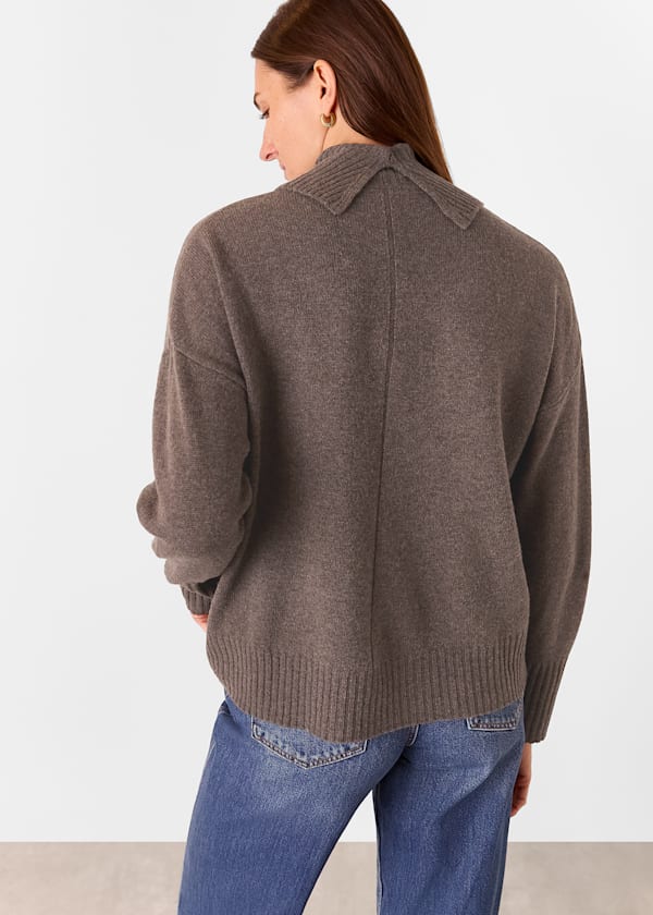 Chocolate Wool Roll Neck Pocket Sweater