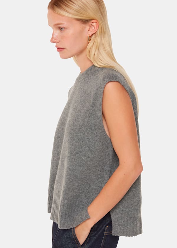 Grey Wool Sleeveless Sweater Vest