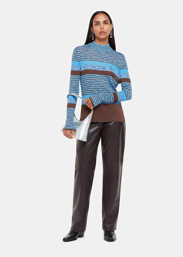 Multicolour Stripe Sparkle High Neck Sweater