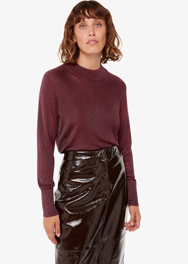 Burgundy Sparkle High Neck Sweater