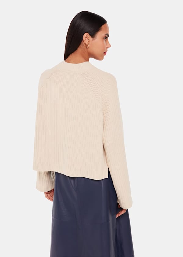 Ivory Cotton Rib Crew Neck Sweater