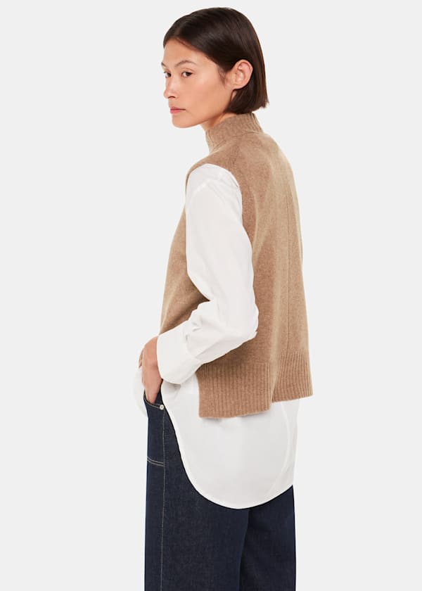 Camel Mock Neck Sweater Vest