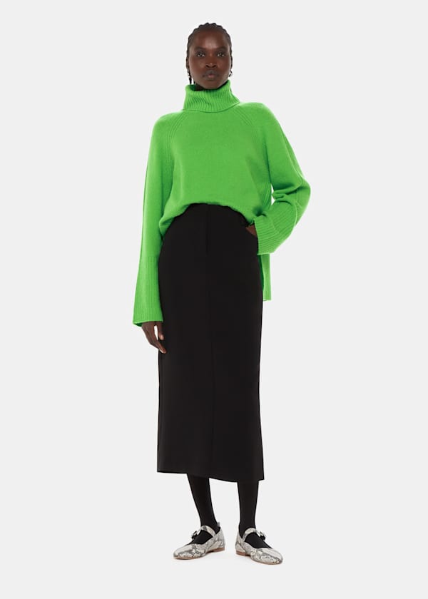 Green Textured Rib Detail Turtleneck