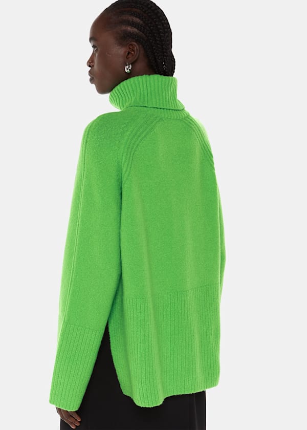 Green Textured Rib Detail Roll Neck