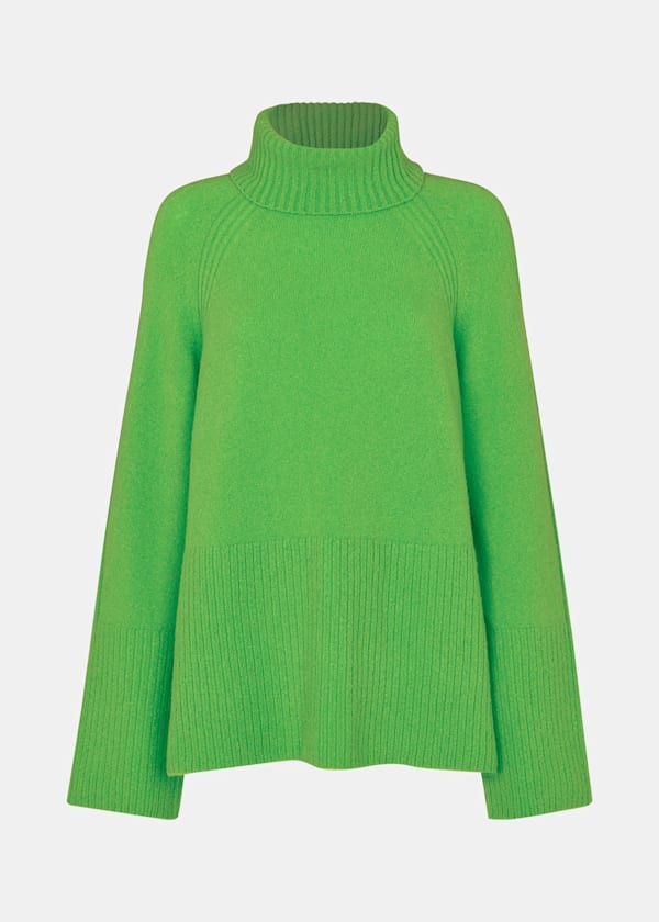 Green Textured Rib Detail Roll Neck