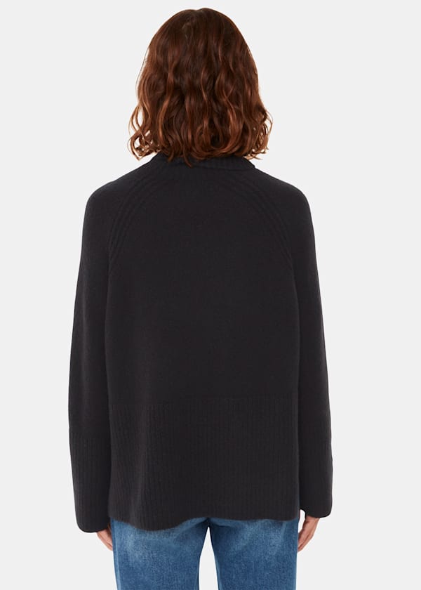 Black Textured Rib Detail Turtleneck