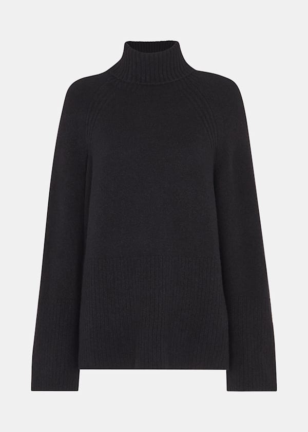 Black Textured Rib Detail Roll Neck