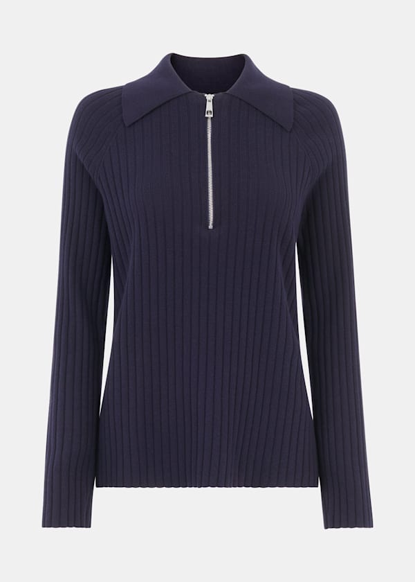 Navy Zip Polo Knit