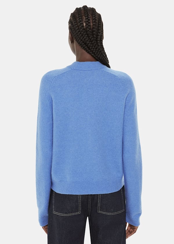 Blue Wool Textured Crew Neck Knit