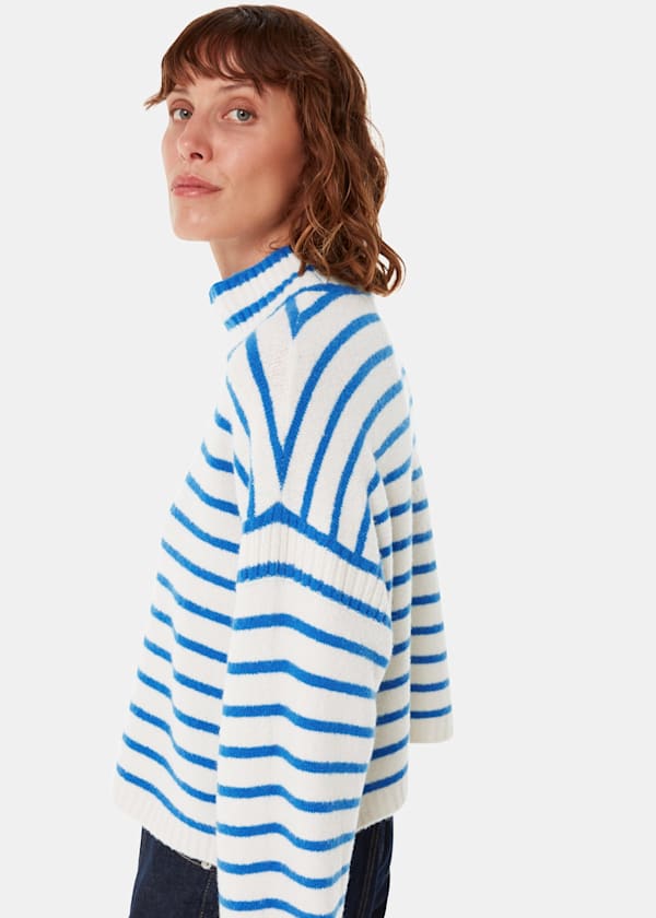 Stripe Rib Detail Funnel Knit