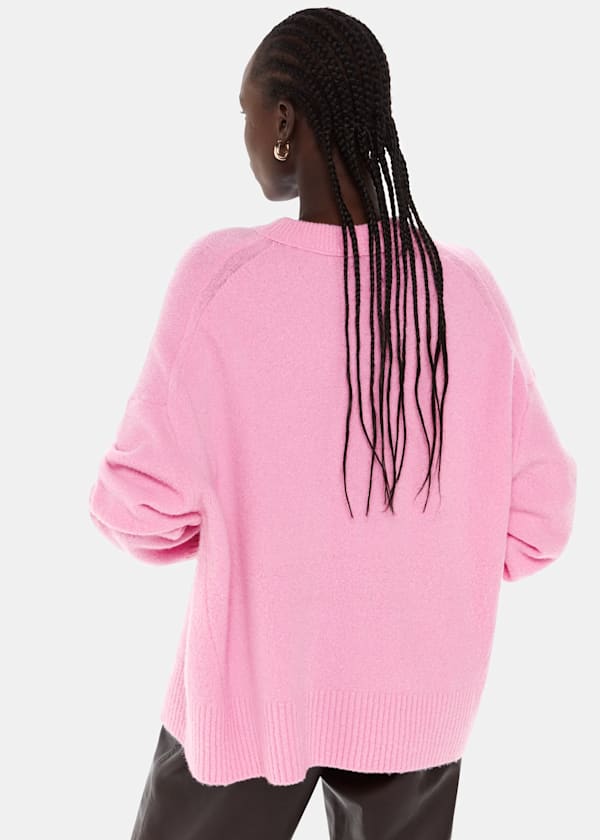 Pink Textured Boyfriend Crew Neck