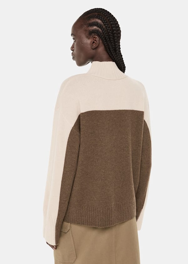 Ivory Wool Colour Block Funnel Neck