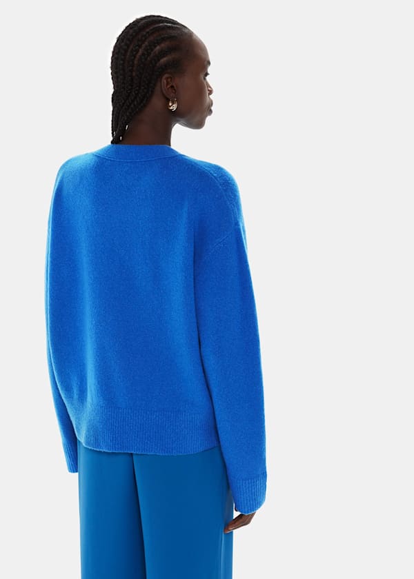 Blue Textured Wool Mix Cardigan
