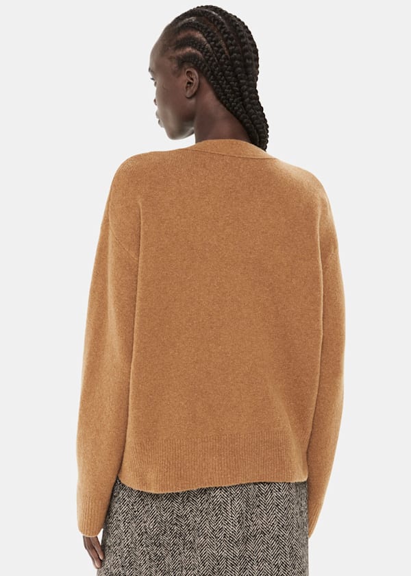 Camel Textured Wool Mix Cardigan