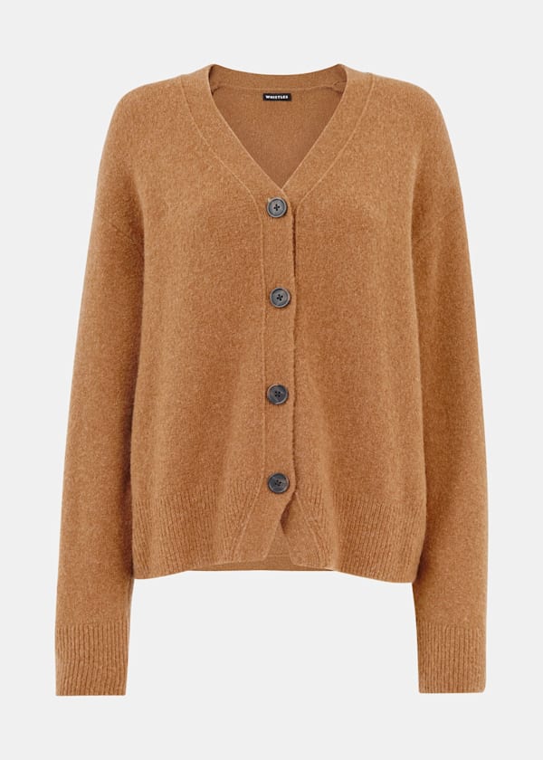 Camel Textured Wool Mix Cardigan